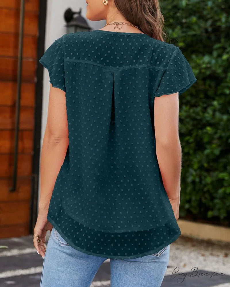 Neck Ruffle Round Arm T-shirt