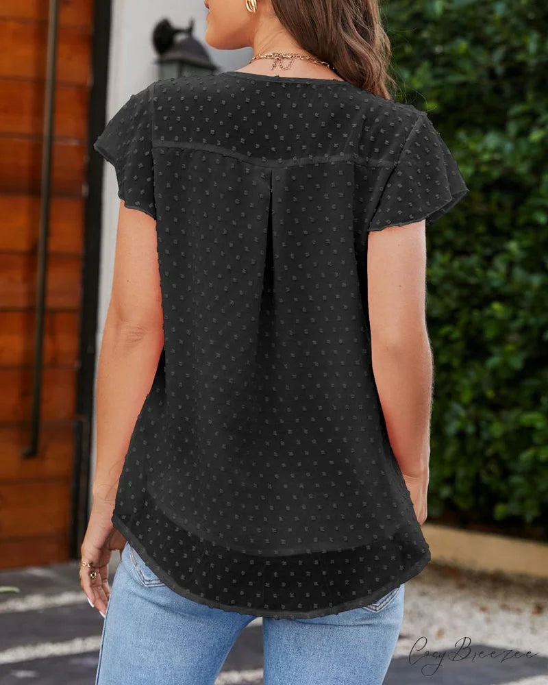 Neck Ruffle Round Arm T-shirt