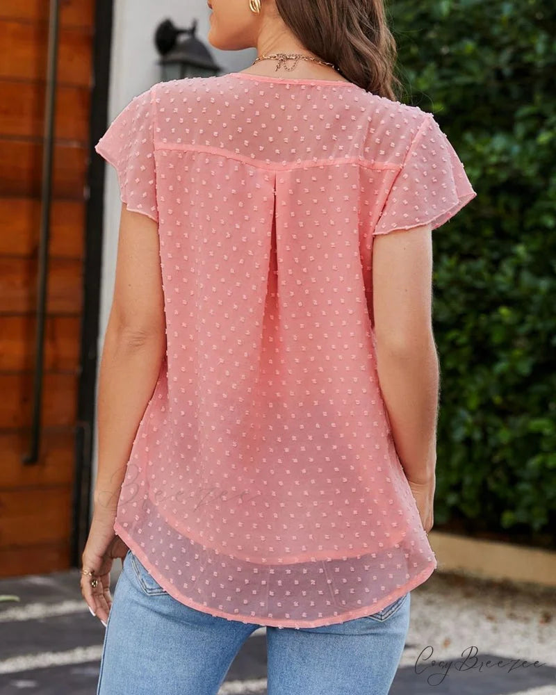 Neck Ruffle Round Arm T-shirt