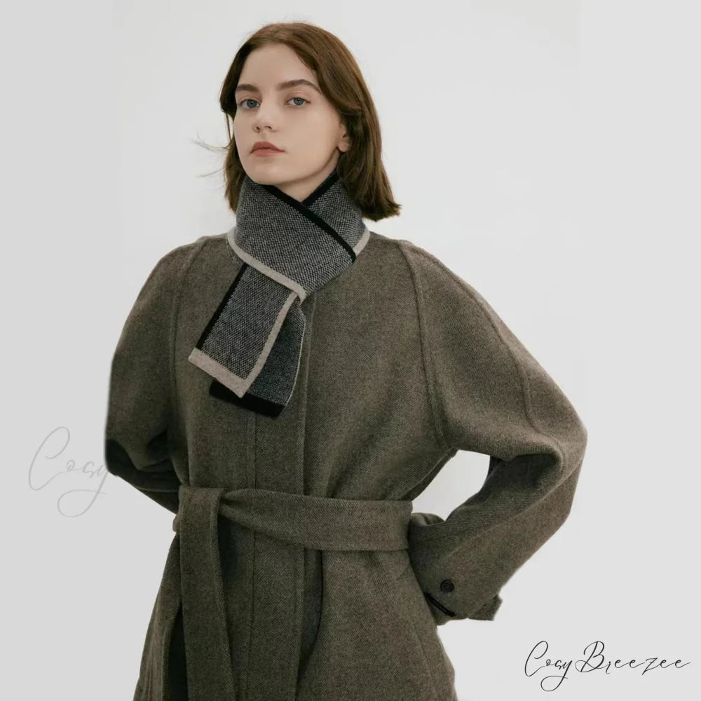 Neckerchief Women Retro Style Block Color Warm Scarf black / L136CM W11CM