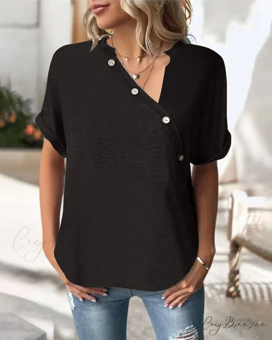 Neckline Irregular in Solid T-Shirt Color Black / S