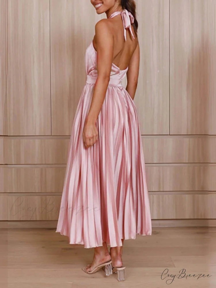 Neckline Pleated Vacation Charming Party Midi Dresses