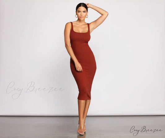 Need For Basics Charming Ribbed Midi Dress RUST / XS