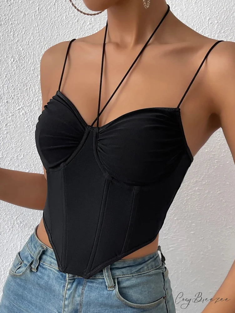 Neon Orange Asymmetrical Hem Bustier Cami Top Black / S