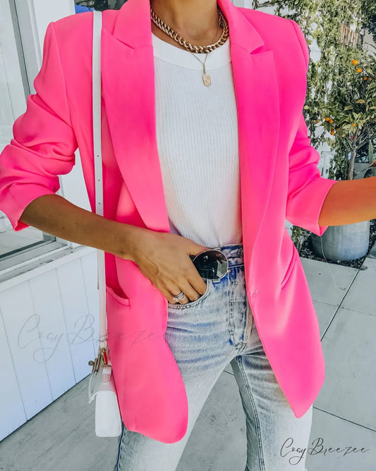 Neon Pink Standards Pocketed Blazer