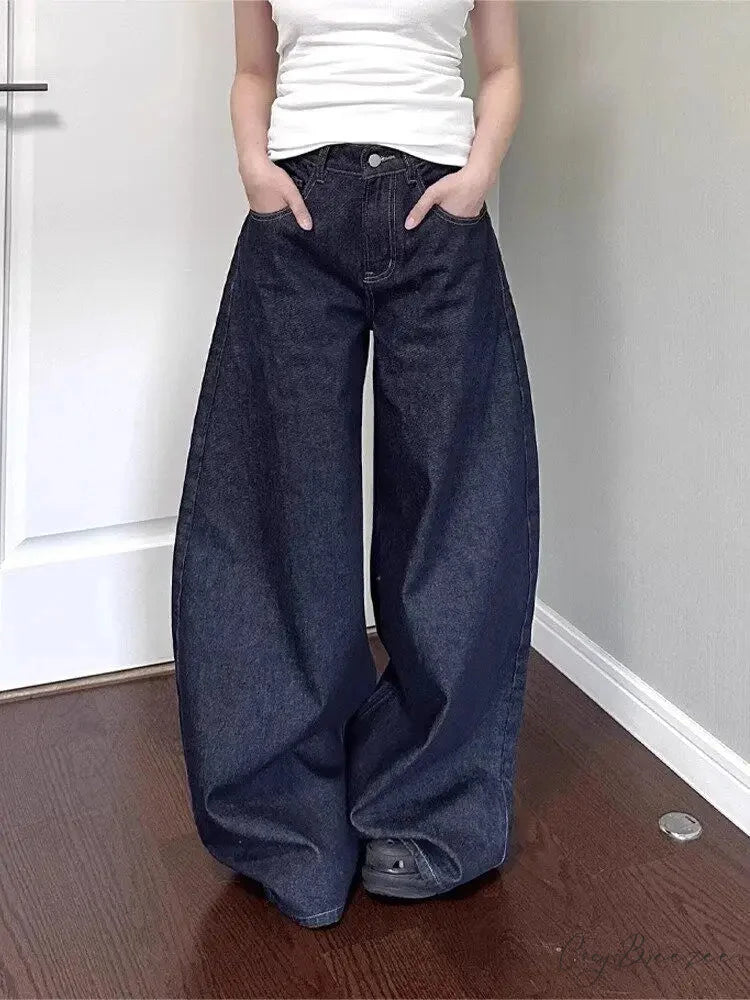 New American Women Black High Street Vibe Wide-Leg Autumn Winter Men And Women Washed Loose Straight Pants Jeans BLACK