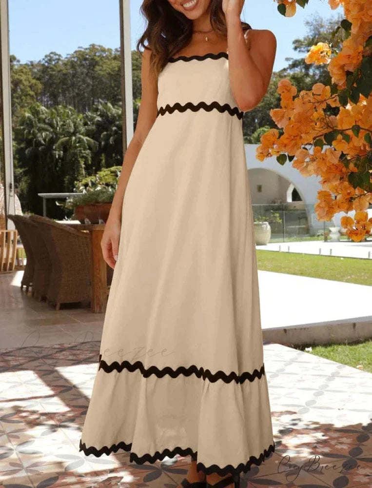 New Fashion Sexy Strapless Strap Women Long Boho Dress Beige / S