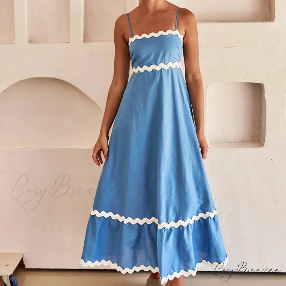New Fashion Sexy Strapless Strap Women Long Boho Dress Blue / S