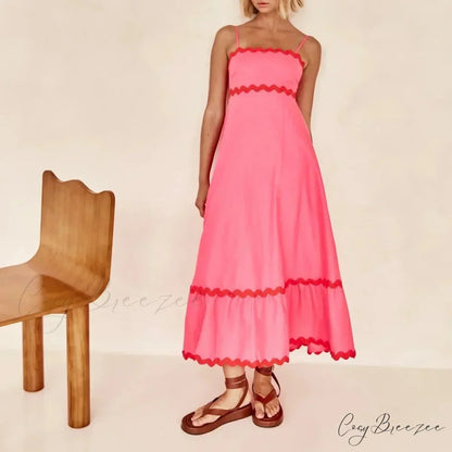 New Fashion Sexy Strapless Strap Women Long Boho Dress Fuchsia / S