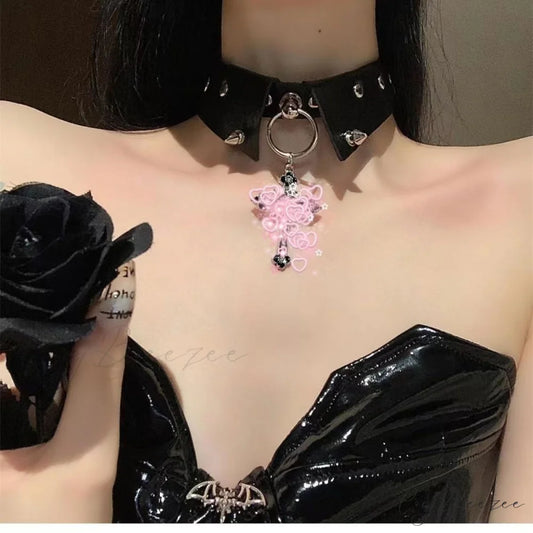 New Punk Gothic Cross Rivet Leather Collar Necklace BLACK