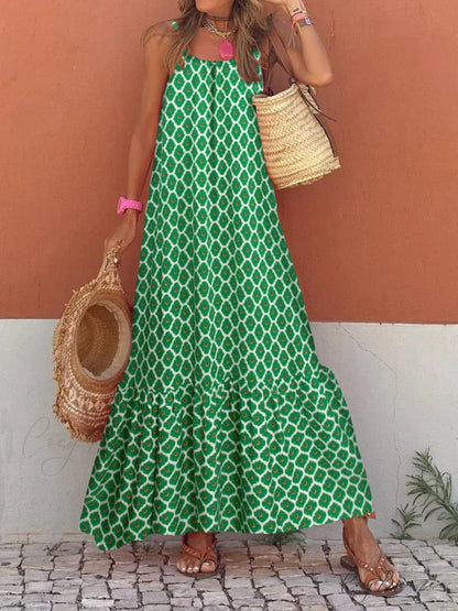 New Sleeveless Print Summer Spaghetti Strap Boho Dress Light Green / S