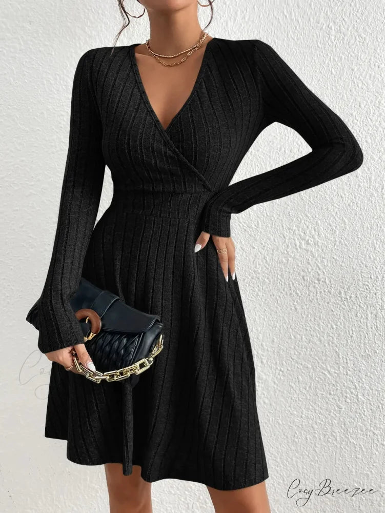 New Slim Sexy Sheath Dress Waist Slimming Short Little Black Dress knittop-250126