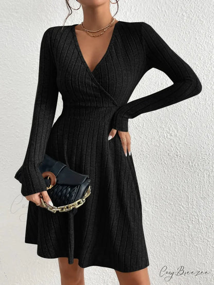 New Slim Sexy Sheath Dress Waist Slimming Short Little Black Dress knittop-250126