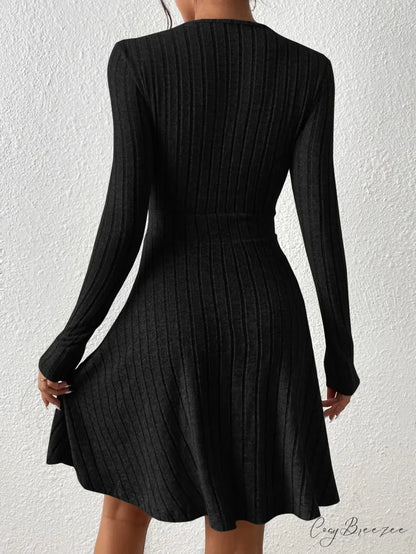 New Slim Sexy Sheath Dress Waist Slimming Short Little Black Dress knittop-250126