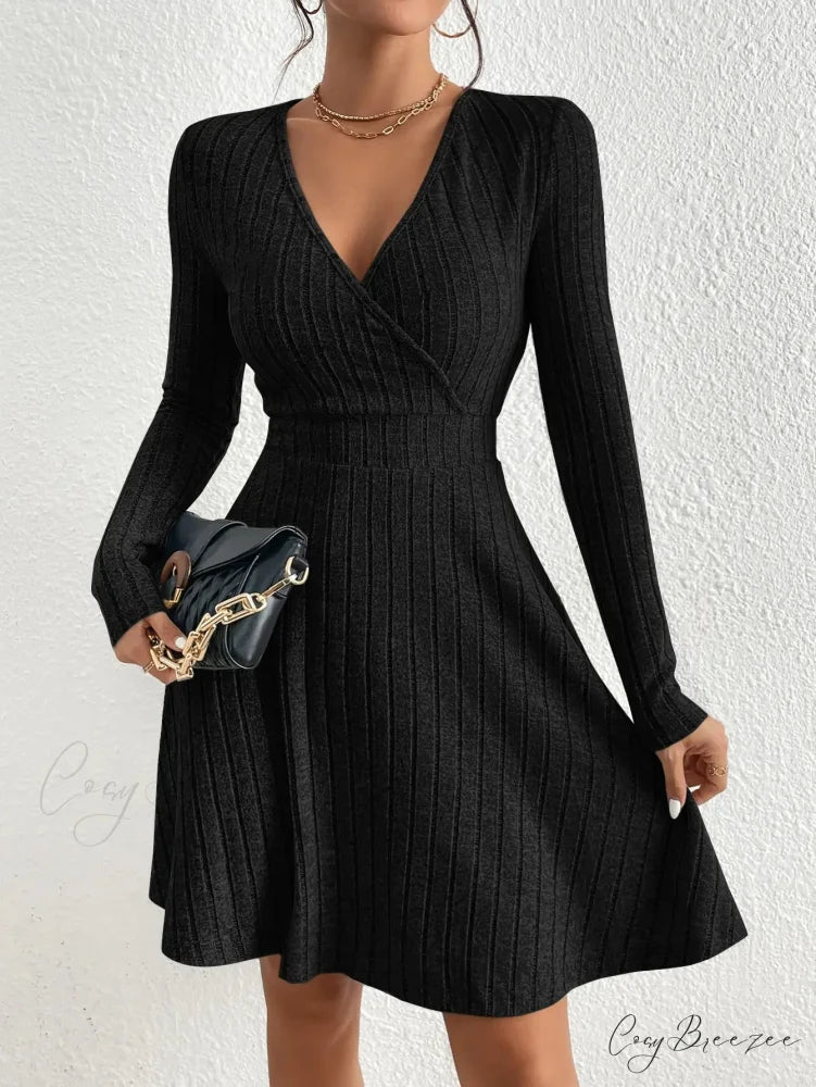 New Slim Sexy Sheath Dress Waist Slimming Short Little Black Dress knittop-250126