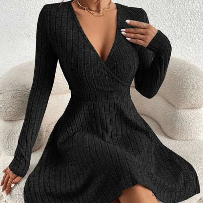 New Slim Sexy Sheath Dress Waist Slimming Short Little Black Dress knittop-250126