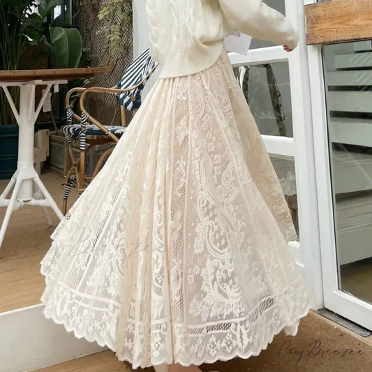 New Spring Summer Women Long Skirt Fairy Palace Custom Lace skirt-250126
