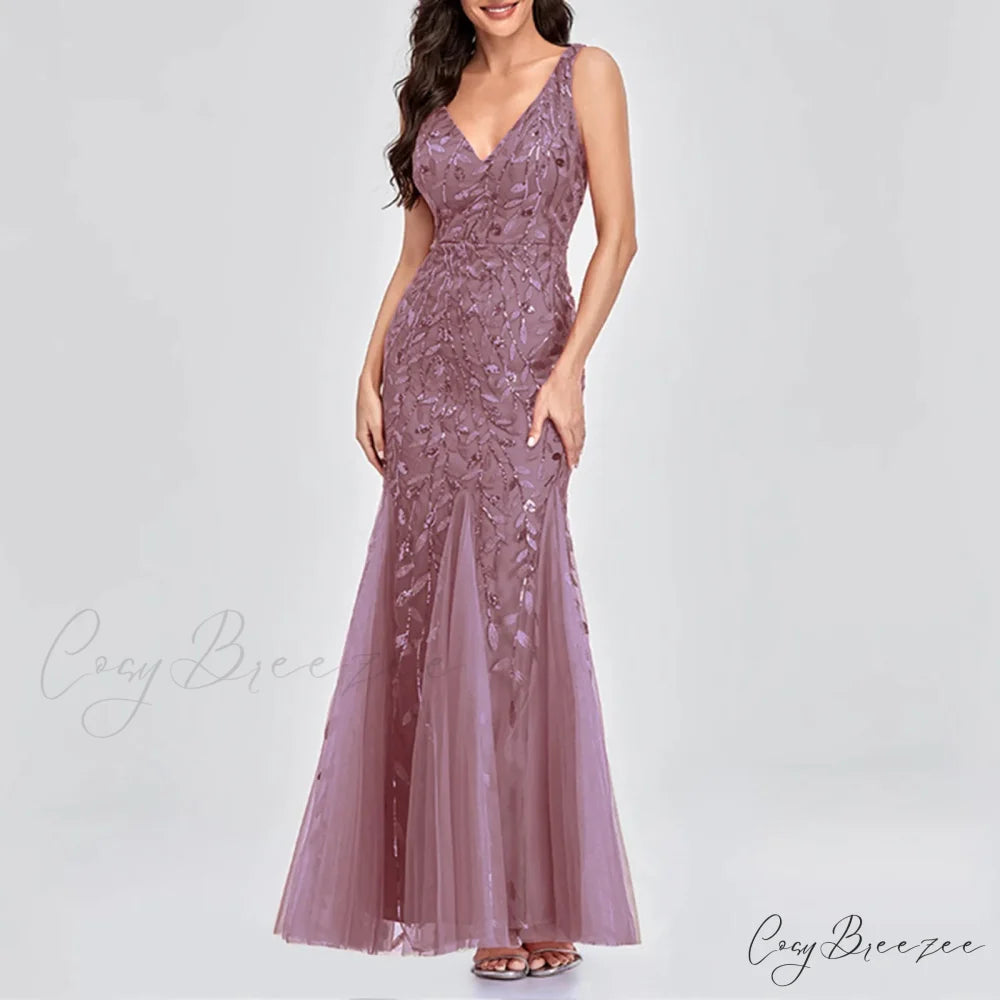 New Square-Collar Sequined Long-Sleeve Ruffle Hem Bodycon Evening Party Vestidos Dress