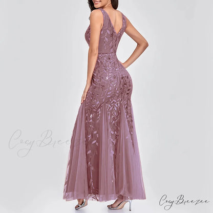 New Square-Collar Sequined Long-Sleeve Ruffle Hem Bodycon Evening Party Vestidos Dress Pink / S