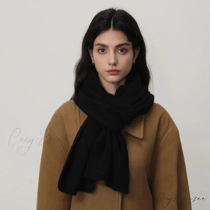 New Warm Knitted Wool Blended Scarf for Autumn Winter Comfort Black / L184CM W24CM