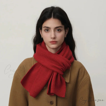 New Warm Knitted Wool Blended Scarf for Autumn Winter Comfort Bright red / L184CM W24CM