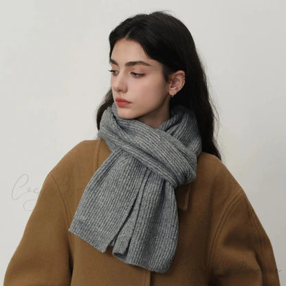 New Warm Knitted Wool Blended Scarf for Autumn Winter Comfort Graphite grey / L184CM W24CM