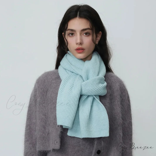 New Warm Knitted Wool Blended Scarf for Autumn Winter Comfort Light blue / L184CM W24CM