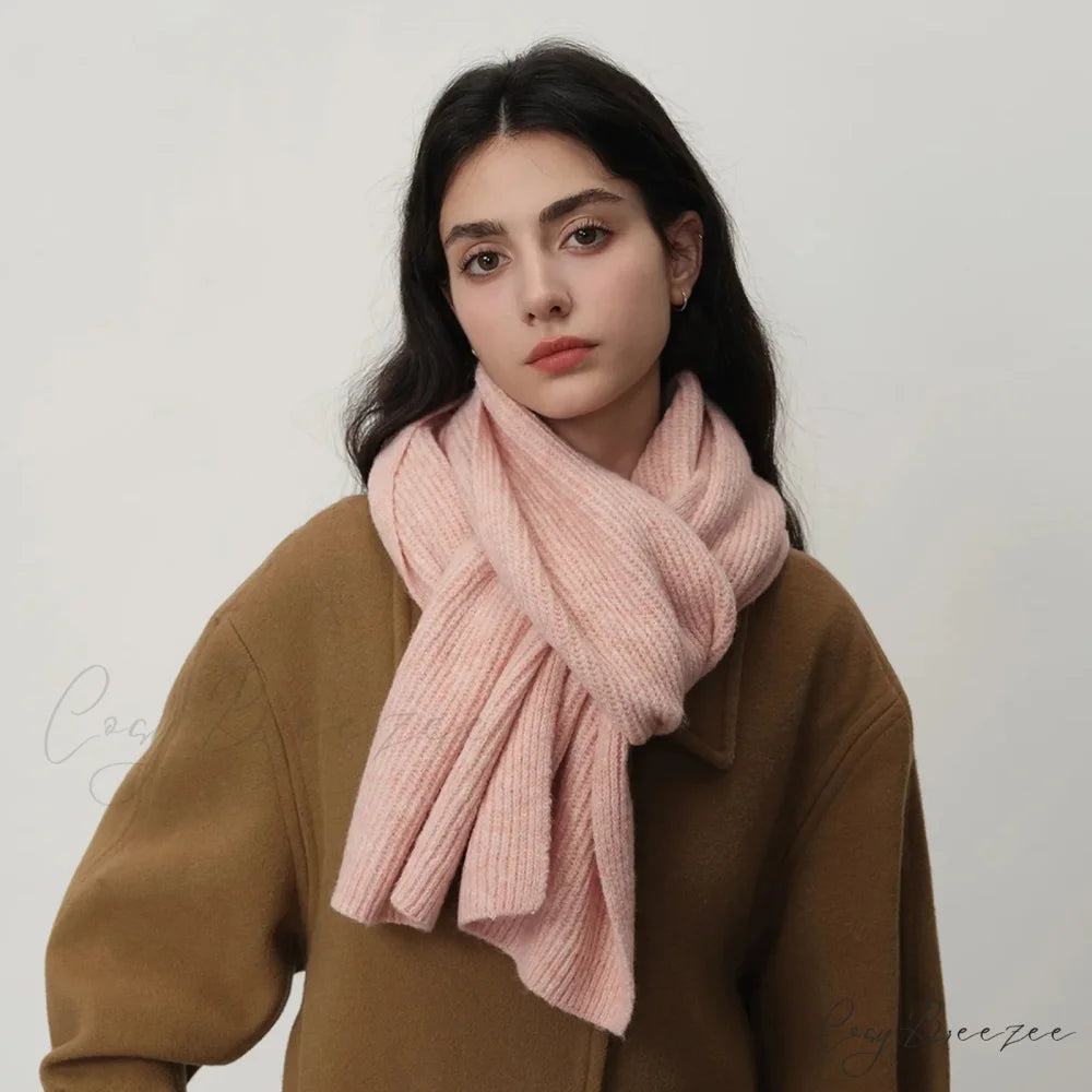 New Warm Knitted Wool Blended Scarf for Autumn Winter Comfort Light pink / L184CM W24CM