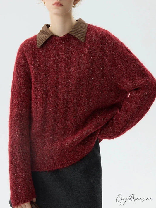 New Year’s Red Round Neck Loose Sweater swraters-241228