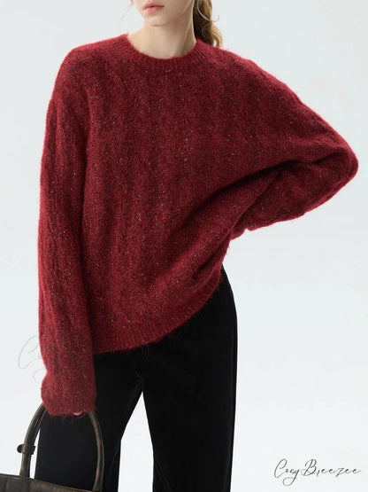 New Year’s Red Round Neck Loose Sweater swraters-241228