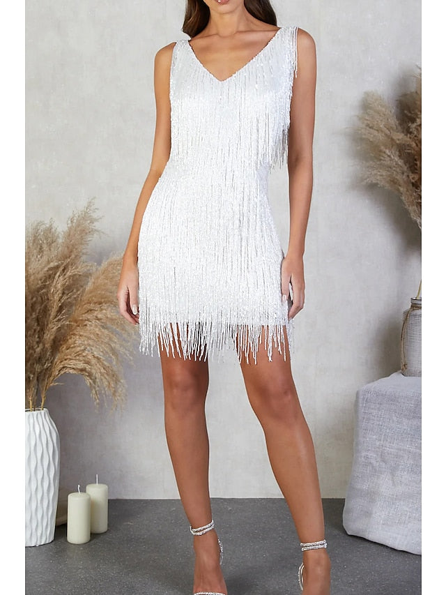 S-XXL Gown Gold Party - / Spring White Sleeveless Women's Fringe Summer/Winter