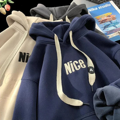 Nice Letter Print Cotton Fleece Hoodie hoodies-241228