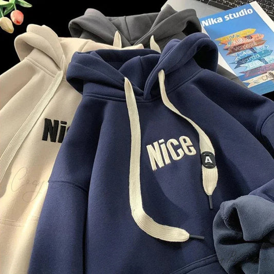 Nice Letter Print Cotton Fleece Hoodie hoodies-241228