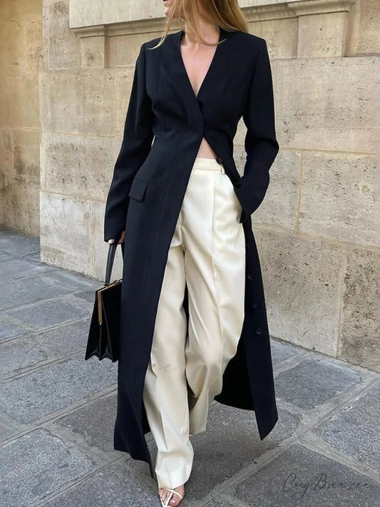 No Collar Single-Breasted Slim Coat Black / S overcoats-241228