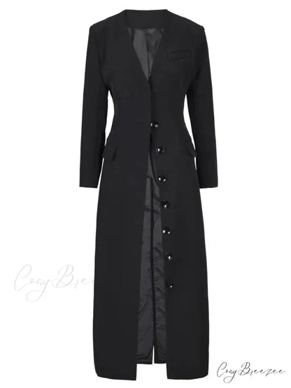No Collar Single-Breasted Slim Coat overcoats-241228