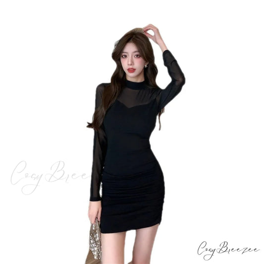 No Going Back Charming Mesh Mini Dress BLACK / S