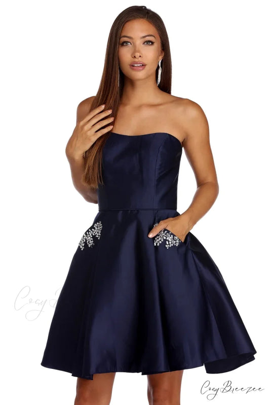 Noelle Formal Stylish Satin Party Dress NAVY / 3