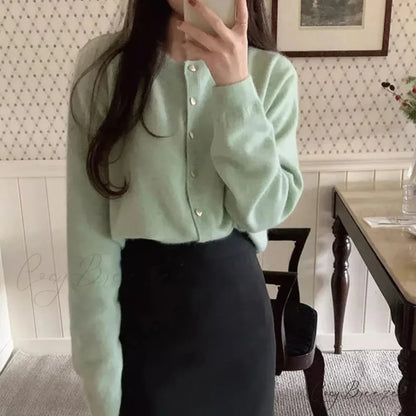 O-neck Full Sleeve Informal Cardigan Green / One Size cardigans-241228