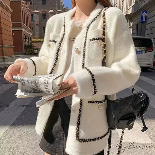 O-Neck Plain Color Office Knit Cardigan WHITE / M cardigans-241228