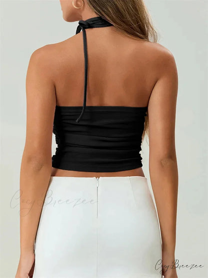 Off Shoulder 3D Flower Ruched Tube Crop Top croptop-250126