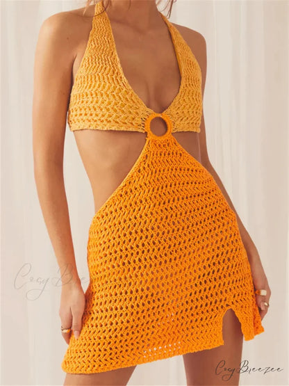 Off-Shoulder Bowknot Mini Dress Orange / S minidress-250223
