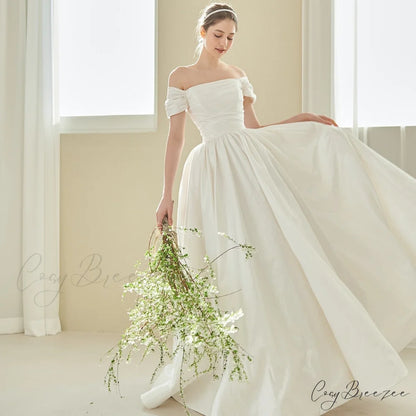 Off-Shoulder Classic Wedding Dress lvory white / XS weddingdress-250223