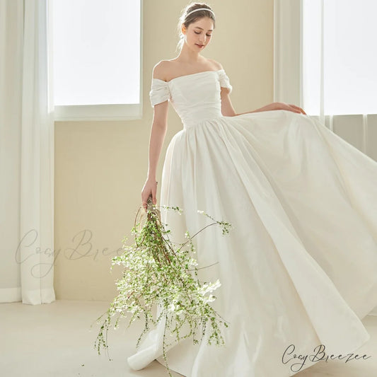 Off-Shoulder Classic Wedding Dress lvory white / XS weddingdress-250223