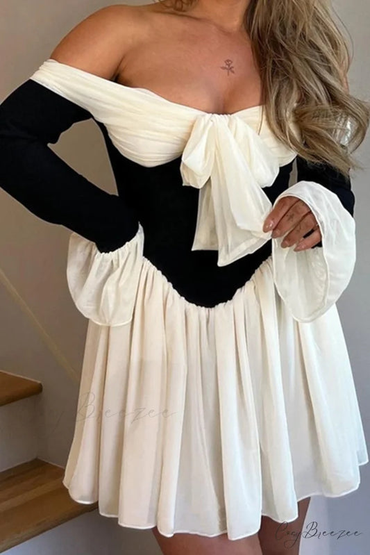 Off Shoulder Corset Dress with Bow White / S
