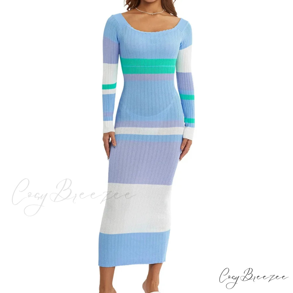 Off Shoulder Crochet Maxi Dress Vintage Patchwork Crop Top BLUE / S knittop-250126