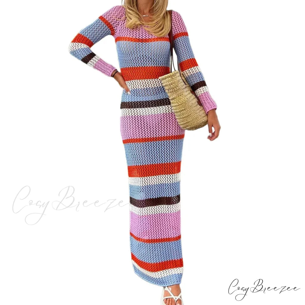 Off Shoulder Crochet Maxi Dress Vintage Patchwork Crop Top COLORFUL3 / S knittop-250126