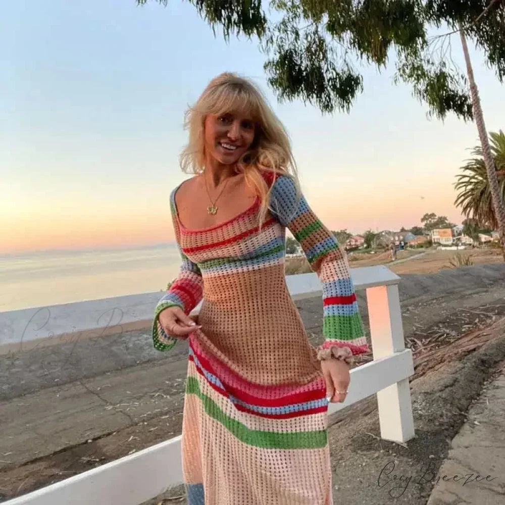 Off Shoulder Crochet Maxi Dress Vintage Patchwork Crop Top knittop-250126