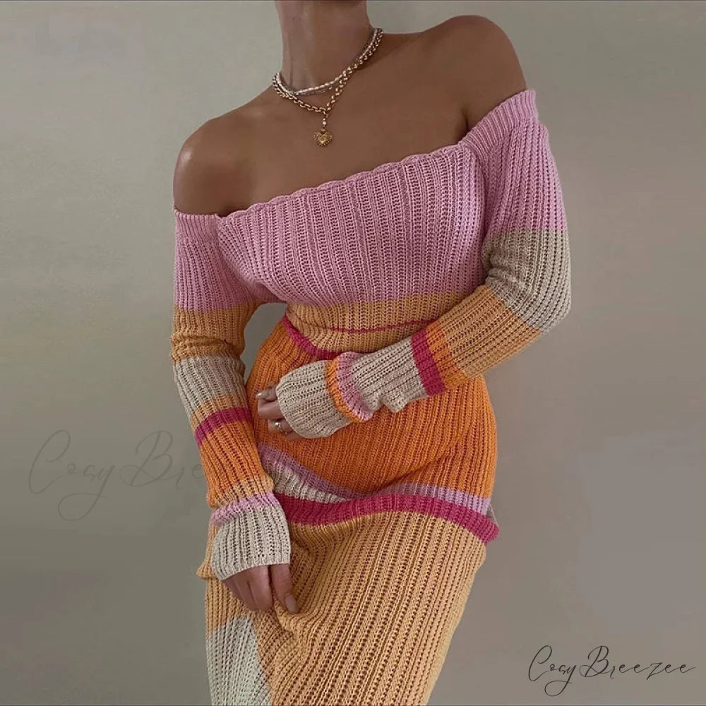 Off Shoulder Crochet Maxi Dress Vintage Patchwork Crop Top knittop-250126