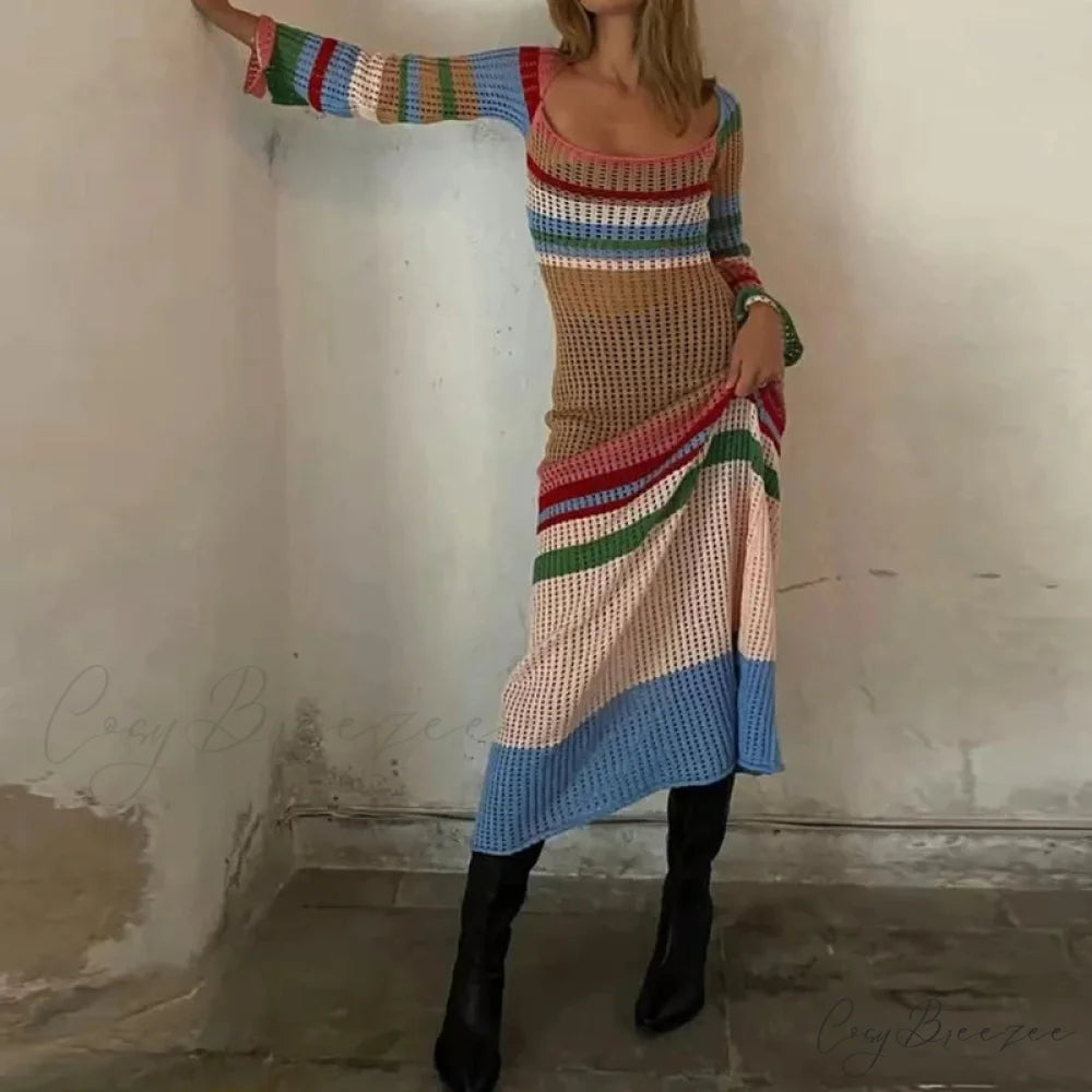 Off Shoulder Crochet Maxi Dress Vintage Patchwork Crop Top knittop-250126