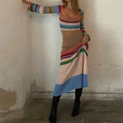 Off Shoulder Crochet Maxi Dress Vintage Patchwork Crop Top knittop-250126